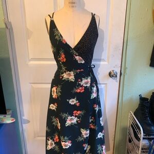 Topshop Floral & Polka Dot Mixed Print Wrap Midi Sleeveless Dress